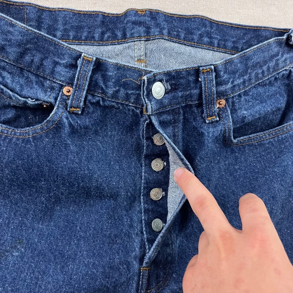80s Levi's 501 Jeans Mens 30x34 Dark Wash Blue Straight Button Fly USA Made